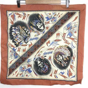 Vintage Southwestern Graphic Bandana Made USA 22" Cotton Brown Blue Black